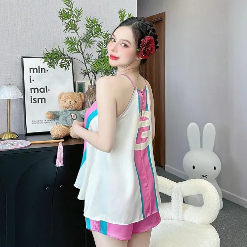 Đồ bộ mặc nhà siêu mát quần đùi latin áo yếm in hình