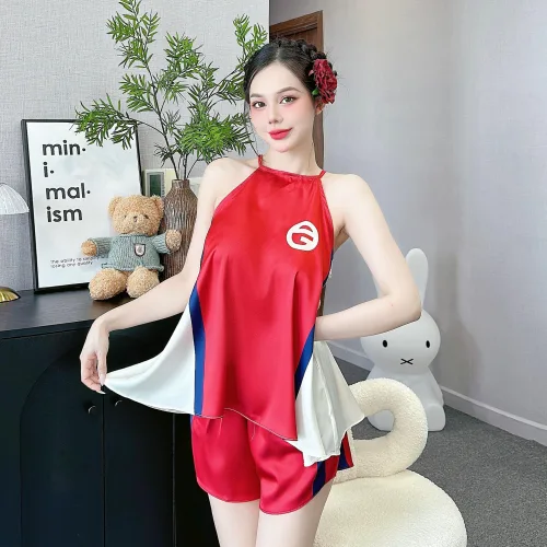 Đồ bộ mặc nhà siêu mát quần đùi latin áo yếm in hình