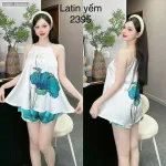 Đồ bộ mặc nhà siêu mát quần đùi latin áo yếm nhiều bông lớn