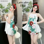 Đồ bộ mặc nhà siêu mát quần đùi latin áo yếm nhiều bông lớn