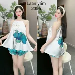 Đồ bộ mặc nhà siêu mát quần đùi latin áo yếm nhiều bông lớn