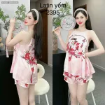 Đồ bộ mặc nhà siêu mát quần đùi latin áo yếm nhiều bông lớn