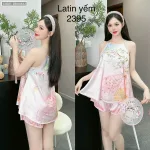 Đồ bộ mặc nhà siêu mát quần đùi latin áo yếm nhiều bông lớn