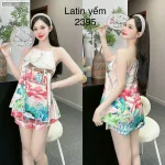 Đồ bộ mặc nhà siêu mát quần đùi latin áo yếm nhiều bông lớn