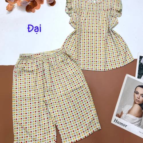 Đồ bộ mặc nhà vải kate quần lửng áo sát nách bèo form đại