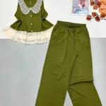 Đồ bộ mango áo ba lỗ cổ bèo ren quần ống rộng
