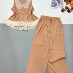 Đồ bộ mango áo ba lỗ cổ bèo ren quần ống rộng