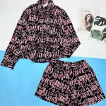 Đồ bộ mango áo sơ mi tay  dài quần đùi nhiều họa tiết