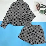 Đồ bộ mango áo sơ mi tay  dài quần đùi nhiều họa tiết