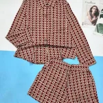 Đồ bộ mango áo sơ mi tay  dài quần đùi nhiều họa tiết