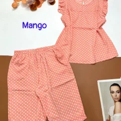 Đồ bộ mango chấm bi quần lửng áo sát nách viền bèo