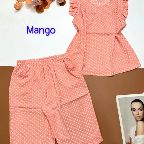 Đồ bộ mango chấm bi quần lửng áo sát nách viền bèo