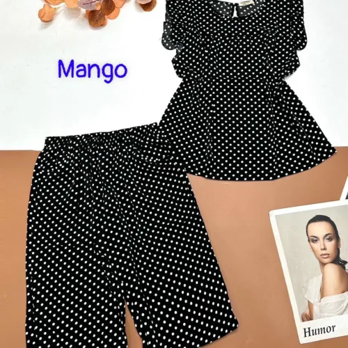 Đồ bộ mango chấm bi quần lửng áo sát nách viền bèo