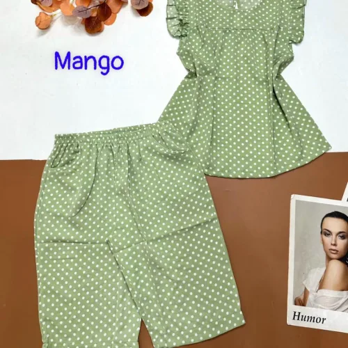 Đồ bộ mango chấm bi quần lửng áo sát nách viền bèo