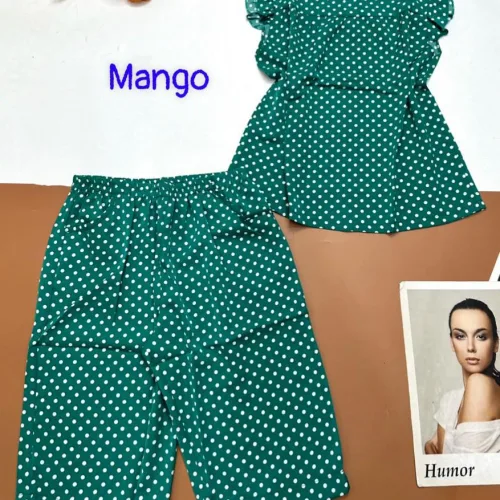 Đồ bộ mango chấm bi quần lửng áo sát nách viền bèo