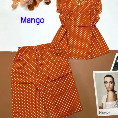Đồ bộ mango chấm bi quần lửng áo sát nách viền bèo