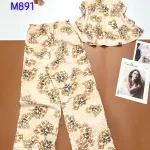 Đồ bộ mango mặc nhà quần dài áo sát nách hai tầng in nhiều hoạ tiết