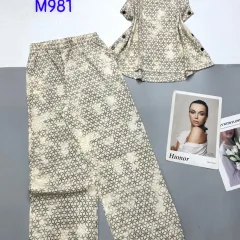 Đồ bộ mango mặc nhà quần dài áo sát nách in hoạ tiết