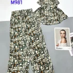 Đồ bộ mango mặc nhà quần dài áo sát nách in hoạ tiết