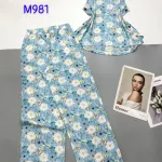 Đồ bộ mango mặc nhà quần dài áo sát nách in hoạ tiết
