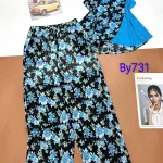 Đồ bộ mango mặc nhà quần dài áo xẻ in bông