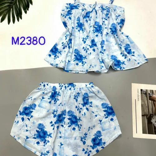 Đồ bộ mango mặc nhà quần đùi áo hai dây siêu mát in bông