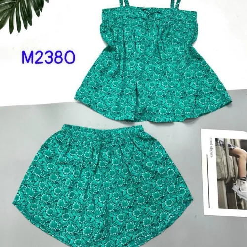 Đồ bộ mango mặc nhà quần đùi áo hai dây siêu mát in bông