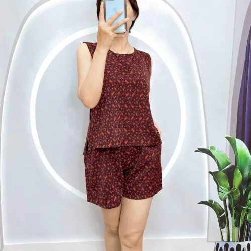 Đồ bộ mango mặc nhà quần đùi áo sát nách nhiều hoạ tiết