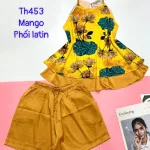 Đồ bộ  mango phối latin quần đùi trơn áo yếm 2 dây 2 tầng