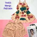 Đồ bộ  mango phối latin quần đùi trơn áo yếm 2 dây 2 tầng