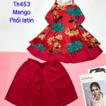 Đồ bộ  mango phối latin quần đùi trơn áo yếm 2 dây 2 tầng