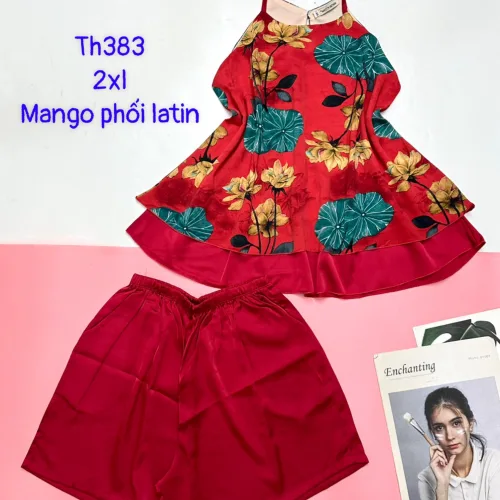 Đồ bộ  mango phối latin quần đùi trơn áo yếm 2 dây form lớn