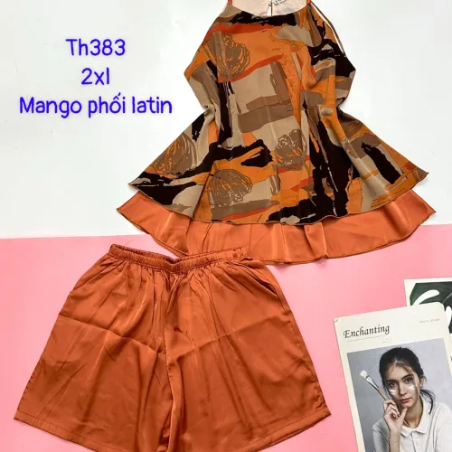 Đồ bộ  mango phối latin quần đùi trơn áo yếm 2 dây form lớn