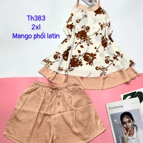 Đồ bộ  mango phối latin quần đùi trơn áo yếm 2 dây form lớn