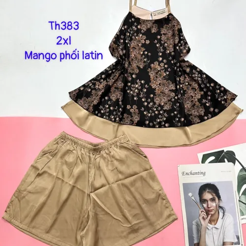 Đồ bộ  mango phối latin quần đùi trơn áo yếm 2 dây form lớn