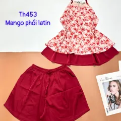 Đồ bộ  mango phối latin quần đùi trơn áo yếm 2 dây nhiều hoạ tiết