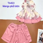 Đồ bộ  mango phối latin quần đùi trơn áo yếm 2 dây nhiều hoạ tiết