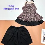 Đồ bộ  mango phối latin quần đùi trơn áo yếm 2 dây nhiều hoạ tiết