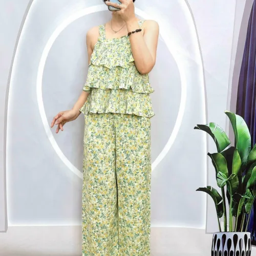 Đồ bộ mango quần dài áo 2 dây bản 3 tầng