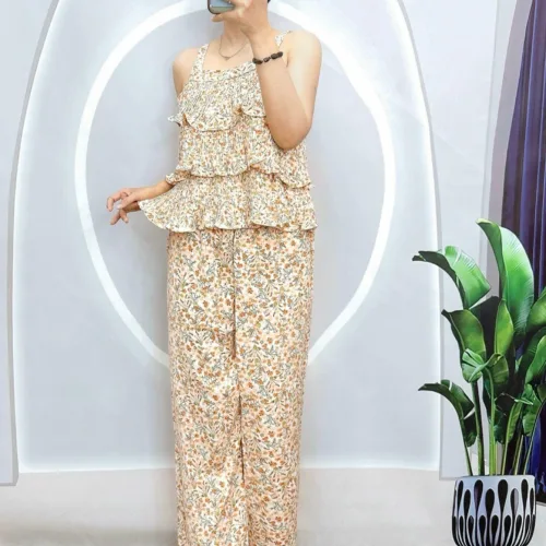 Đồ bộ mango quần dài áo dây bản 4 tầng