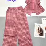 Đồ bộ mango quần dài áo sách nách viền nút áo