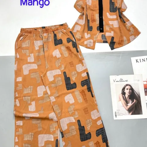 Đồ bộ mango quần dài áo sách nách viền nút áo