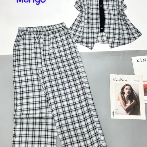 Đồ bộ mango quần dài áo sách nách viền nút áo