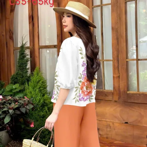 Đồ bộ mango quần dài áo tay phồng nhiều hoa đẹp