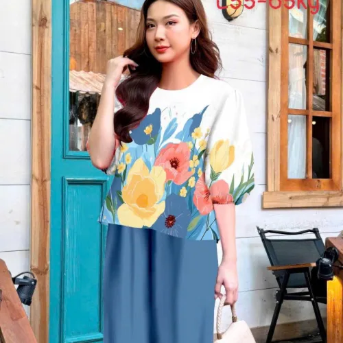Đồ bộ mango quần dài áo tay phồng nhiều hoa đẹp