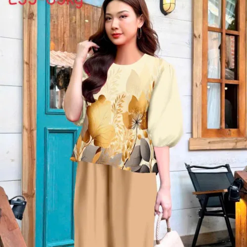 Đồ bộ mango quần dài áo tay phồng nhiều hoa đẹp