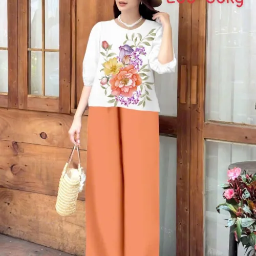 Đồ bộ mango quần dài áo tay phồng nhiều hoa đẹp