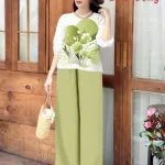 Đồ bộ mango quần dài áo tay phồng nhiều hoa đẹp