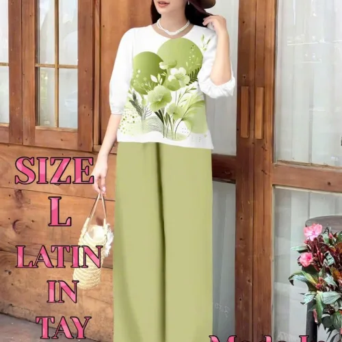 Đồ bộ mango quần dài áo tay phồng nhiều hoa đẹp
