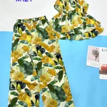 Đồ bộ mango quần dài áo yếm cổ tròn hai tầng in nhiều hoạ tiết